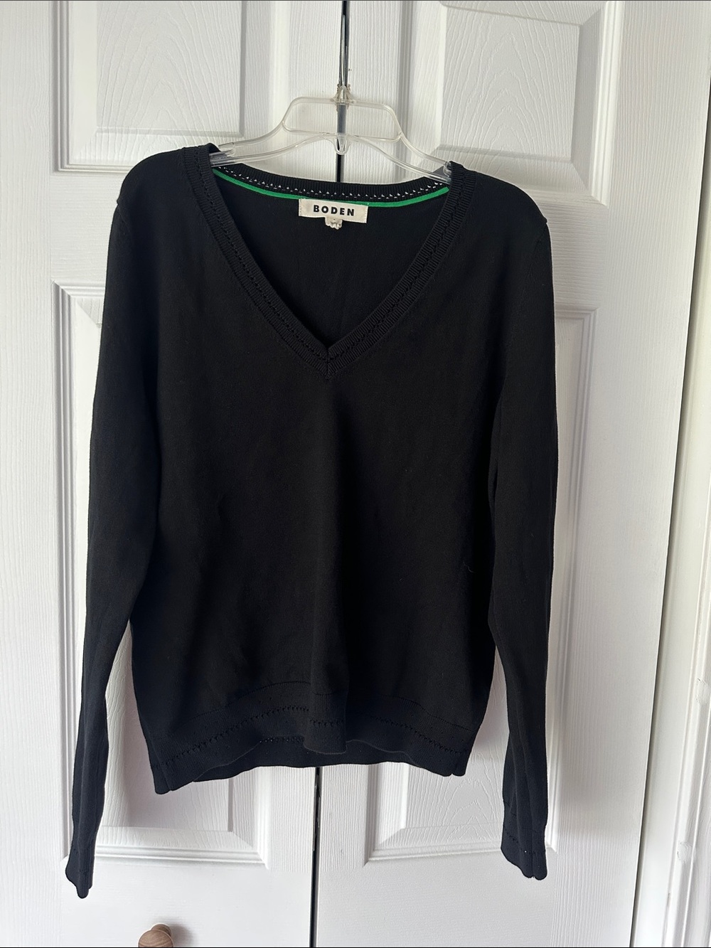 Boden Black V-Neck Cotton-Blend Sweater